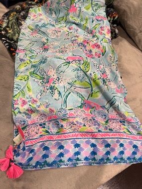 Lily Pulitzer NWOT Bright Floral Tassel Scarf - Pastel Blue, Pink & Green